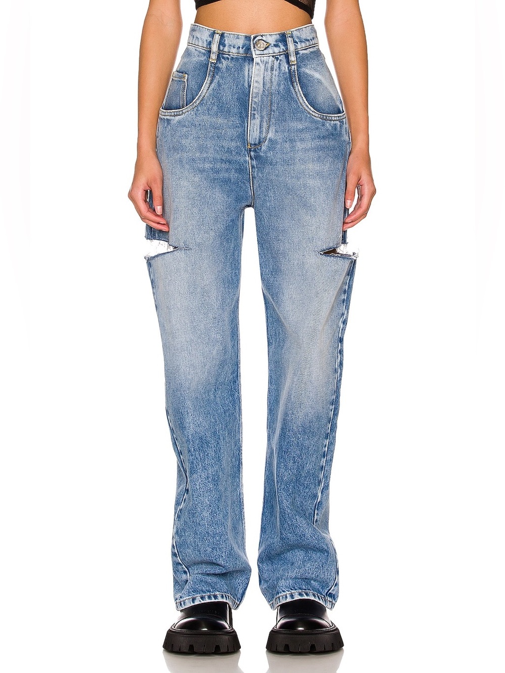 Maison margiela side slit high rise straight leg jeans